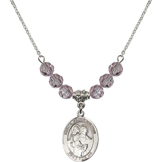 Sterling Silver Saints Peter & Paul Birthstone Necklace with Light Amethyst Beads - 8410