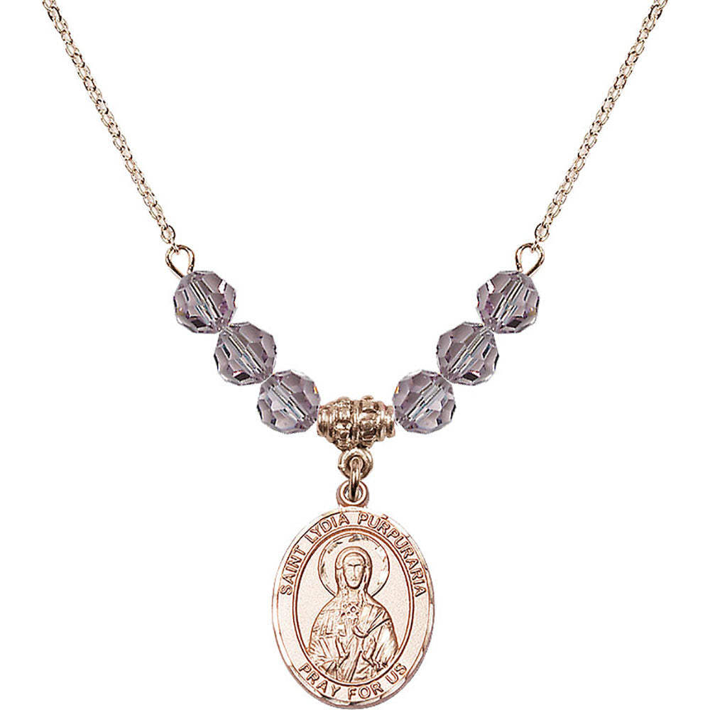 14kt Gold Filled Saint Lydia Purpuraria Birthstone Necklace with Light Amethyst Beads - 8411