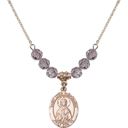 14kt Gold Filled Saint Lydia Purpuraria Birthstone Necklace with Light Amethyst Beads - 8411