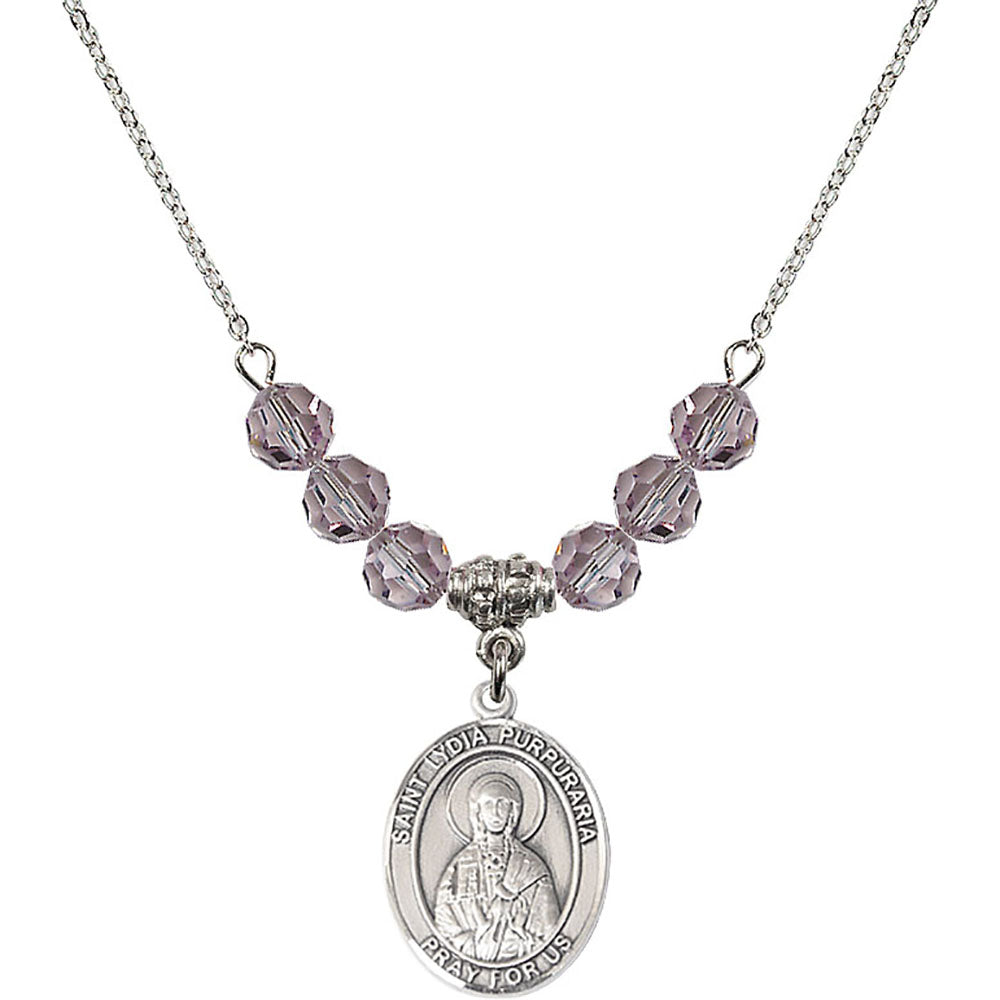 Sterling Silver Saint Lydia Purpuraria Birthstone Necklace with Light Amethyst Beads - 8411