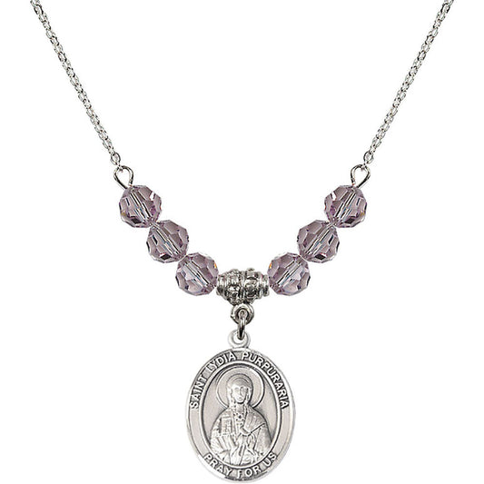 Sterling Silver Saint Lydia Purpuraria Birthstone Necklace with Light Amethyst Beads - 8411