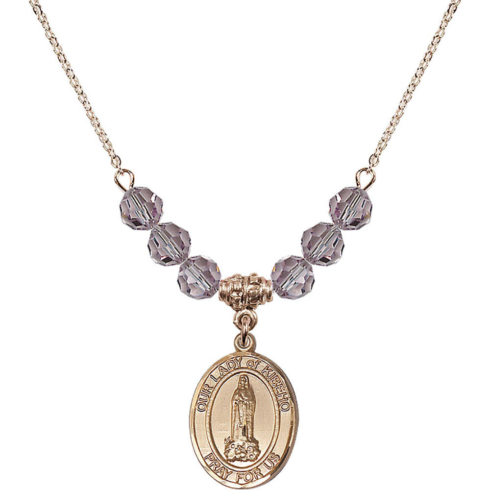 14kt Gold Filled Our Lady of Kibeho Birthstone Necklace with Light Amethyst Beads - 8414