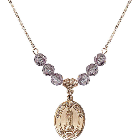 14kt Gold Filled Our Lady of Kibeho Birthstone Necklace with Light Amethyst Beads - 8414