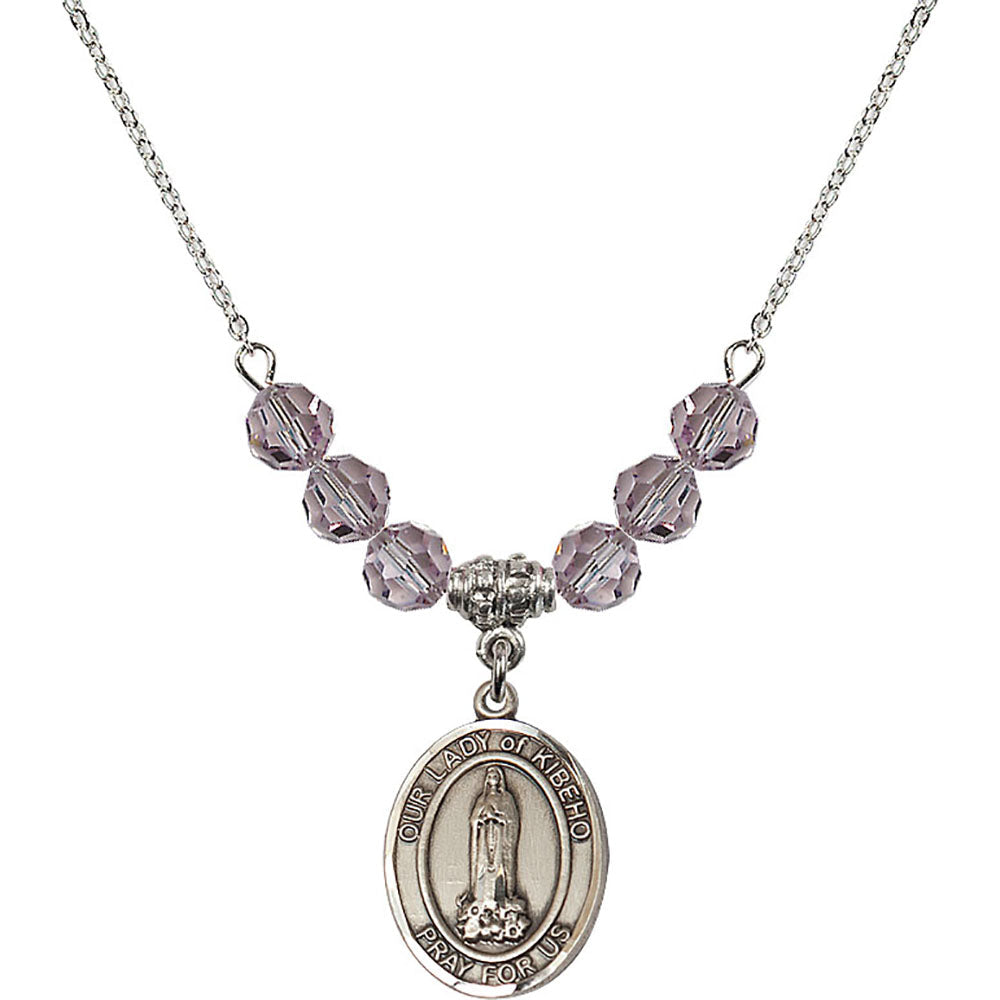 Sterling Silver Our Lady of Kibeho Birthstone Necklace with Light Amethyst Beads - 8414