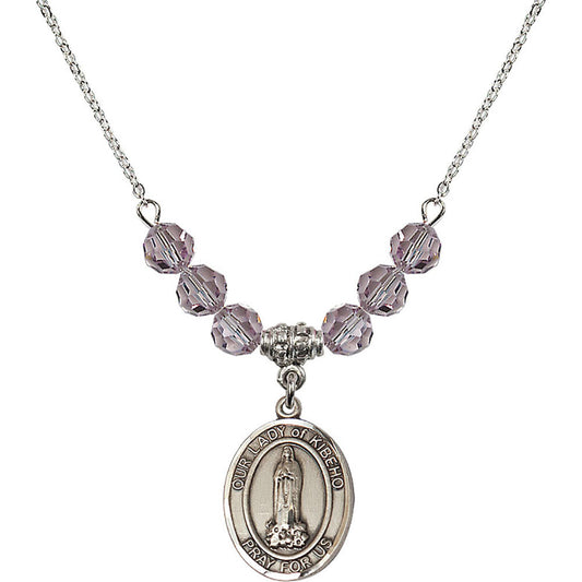 Sterling Silver Our Lady of Kibeho Birthstone Necklace with Light Amethyst Beads - 8414