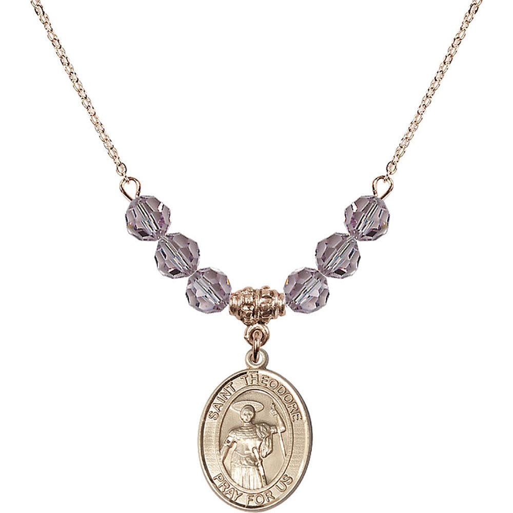 14kt Gold Filled Saint Theodore Stratelates Birthstone Necklace with Light Amethyst Beads - 8415