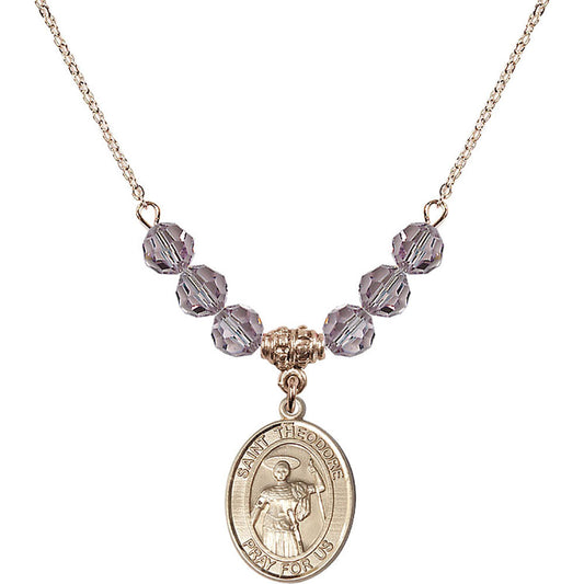 14kt Gold Filled Saint Theodore Stratelates Birthstone Necklace with Light Amethyst Beads - 8415