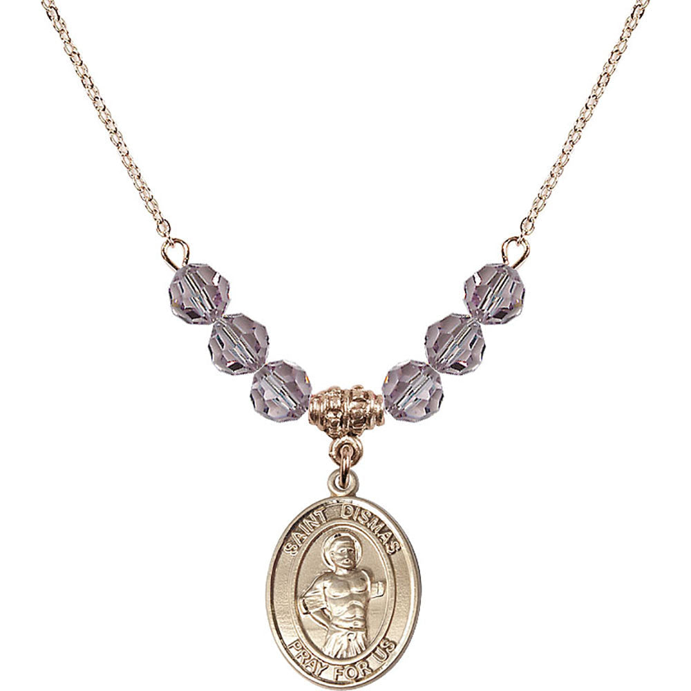 14kt Gold Filled Saint Dismas Birthstone Necklace with Light Amethyst Beads - 8418