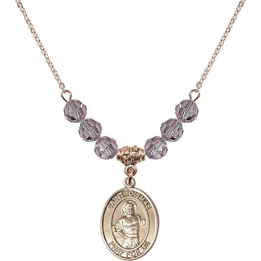 14kt Gold Filled Saint Dismas Birthstone Necklace with Light Amethyst Beads - 8418