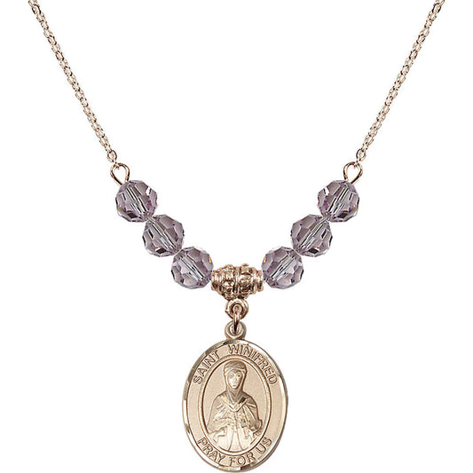 14kt Gold Filled Saint Winifred of Wales Birthstone Necklace with Light Amethyst Beads - 8419