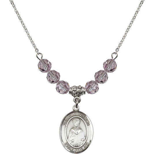 Sterling Silver Saint Winifred of Wales Birthstone Necklace with Light Amethyst Beads - 8419