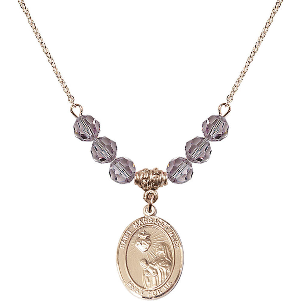 14kt Gold Filled Saint Margaret Mary Alacoque Birthstone Necklace with Light Amethyst Beads - 8420