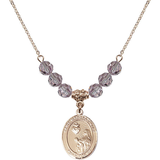 14kt Gold Filled Saint Margaret Mary Alacoque Birthstone Necklace with Light Amethyst Beads - 8420