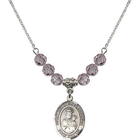 Sterling Silver Our Lady of Czestochowa Birthstone Necklace with Light Amethyst Beads - 8421