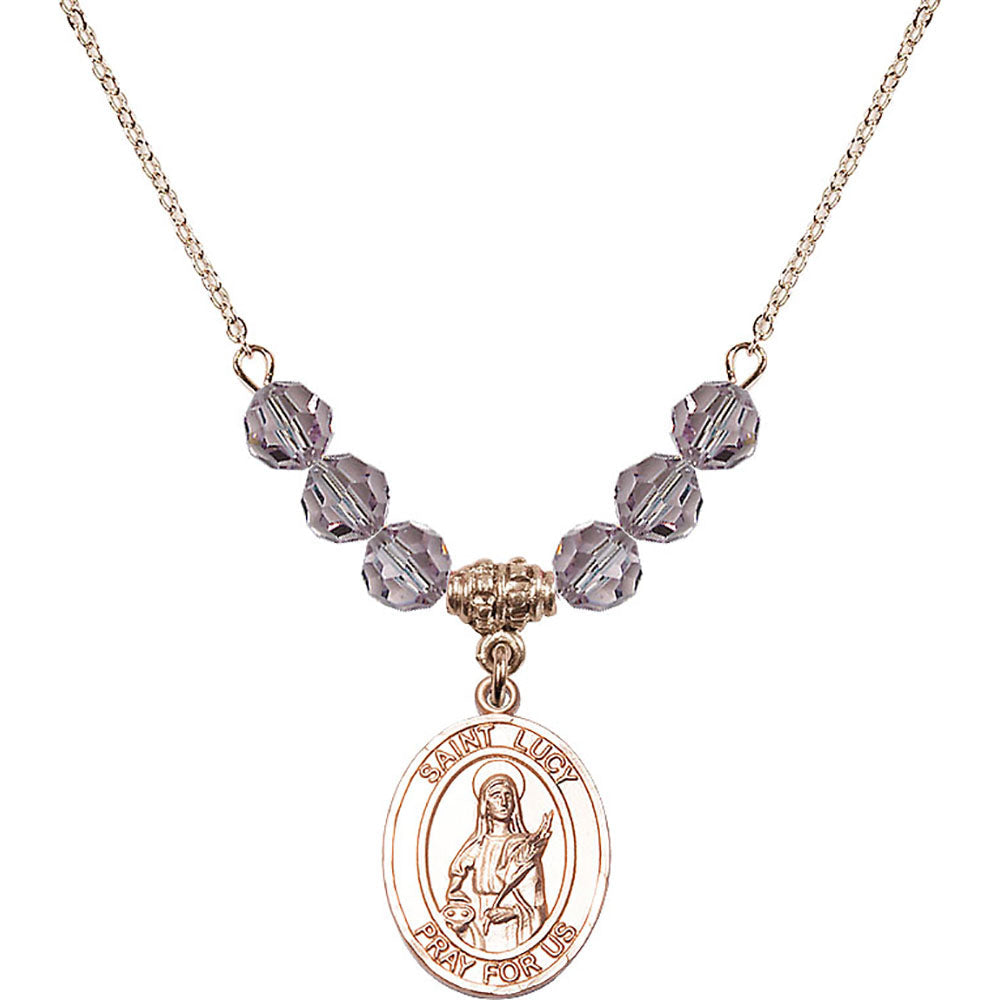 14kt Gold Filled Saint Lucy Birthstone Necklace with Light Amethyst Beads - 8422
