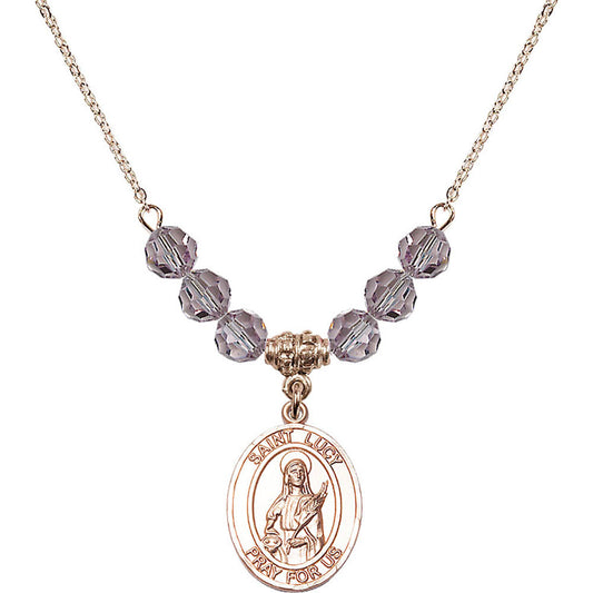 14kt Gold Filled Saint Lucy Birthstone Necklace with Light Amethyst Beads - 8422