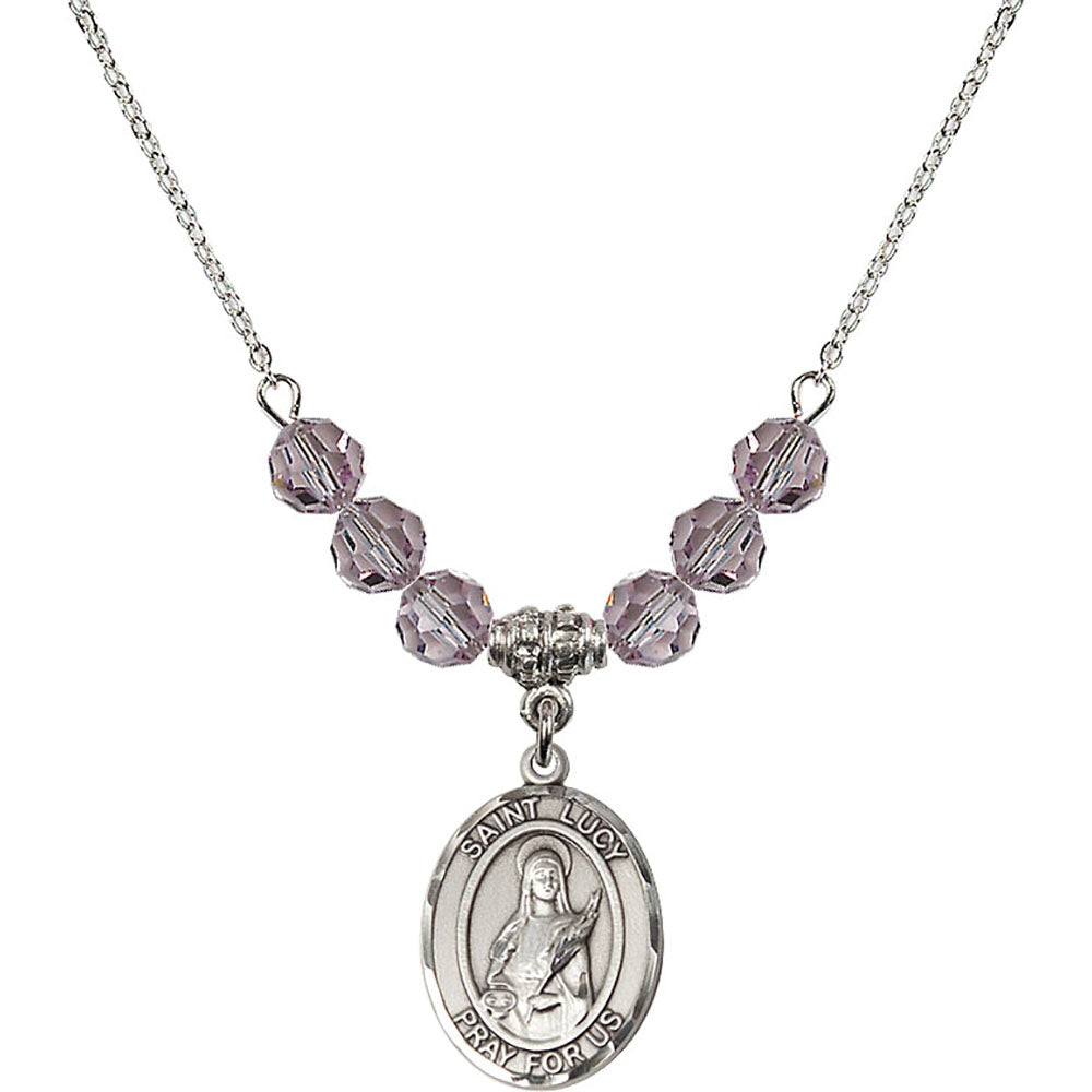 Sterling Silver Saint Lucy Birthstone Necklace with Light Amethyst Beads - 8422