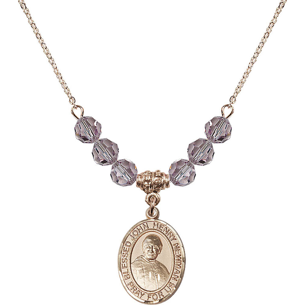 14kt Gold Filled Blessed John Henry Newman Birthstone Necklace with Light Amethyst Beads - 8423