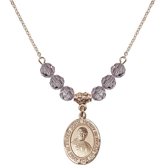 14kt Gold Filled Blessed John Henry Newman Birthstone Necklace with Light Amethyst Beads - 8423