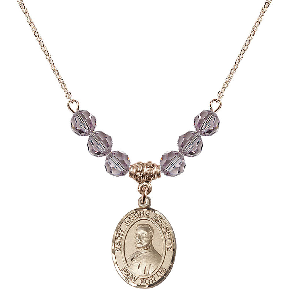 14kt Gold Filled Saint Andre Bessette Birthstone Necklace with Light Amethyst Beads - 8424
