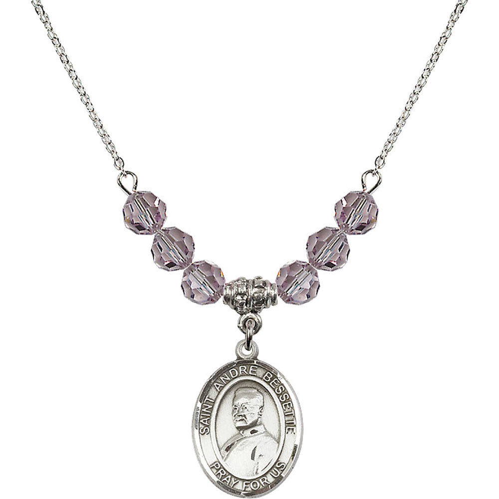 Sterling Silver Saint Andre Bessette Birthstone Necklace with Light Amethyst Beads - 8424