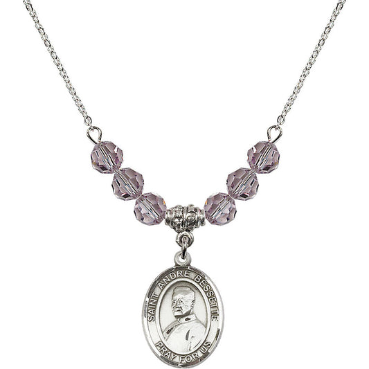 Sterling Silver Saint Andre Bessette Birthstone Necklace with Light Amethyst Beads - 8424
