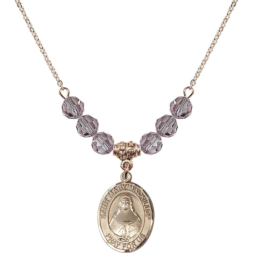 14kt Gold Filled Saint Mary Mackillop Birthstone Necklace with Light Amethyst Beads - 8425