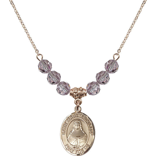 14kt Gold Filled Saint Mary Mackillop Birthstone Necklace with Light Amethyst Beads - 8425