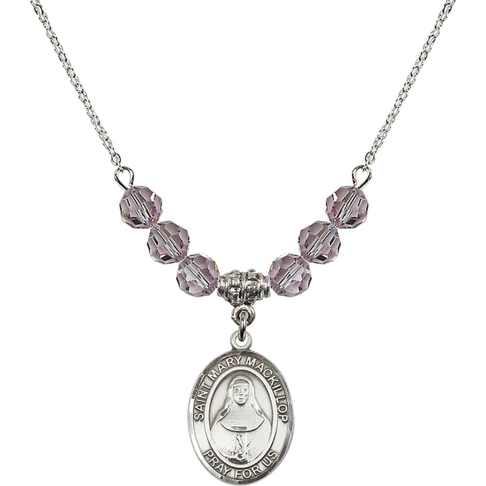 Sterling Silver Saint Mary Mackillop Birthstone Necklace with Light Amethyst Beads - 8425