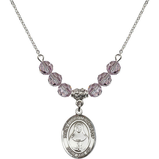 Sterling Silver Saint Mary Mackillop Birthstone Necklace with Light Amethyst Beads - 8425