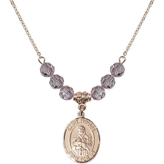 14kt Gold Filled Saint Fidelis Birthstone Necklace with Light Amethyst Beads - 8426