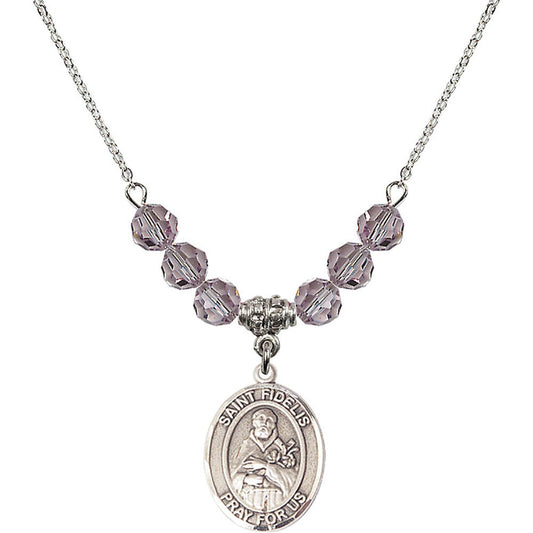 Sterling Silver Saint Fidelis Birthstone Necklace with Light Amethyst Beads - 8426