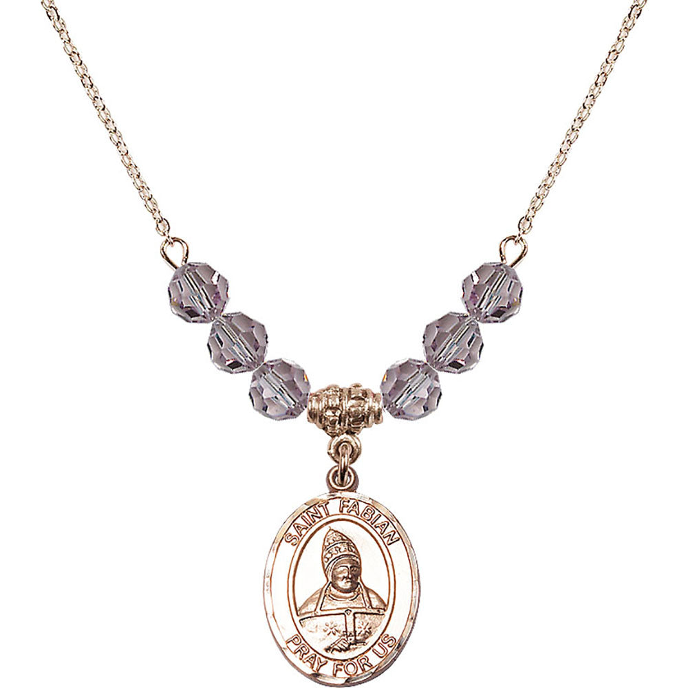14kt Gold Filled Saint Fabian Birthstone Necklace with Light Amethyst Beads - 8427