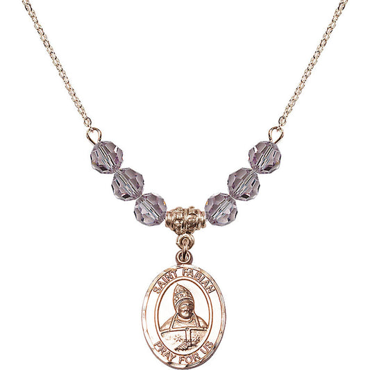 14kt Gold Filled Saint Fabian Birthstone Necklace with Light Amethyst Beads - 8427