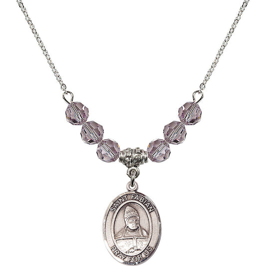Sterling Silver Saint Fabian Birthstone Necklace with Light Amethyst Beads - 8427