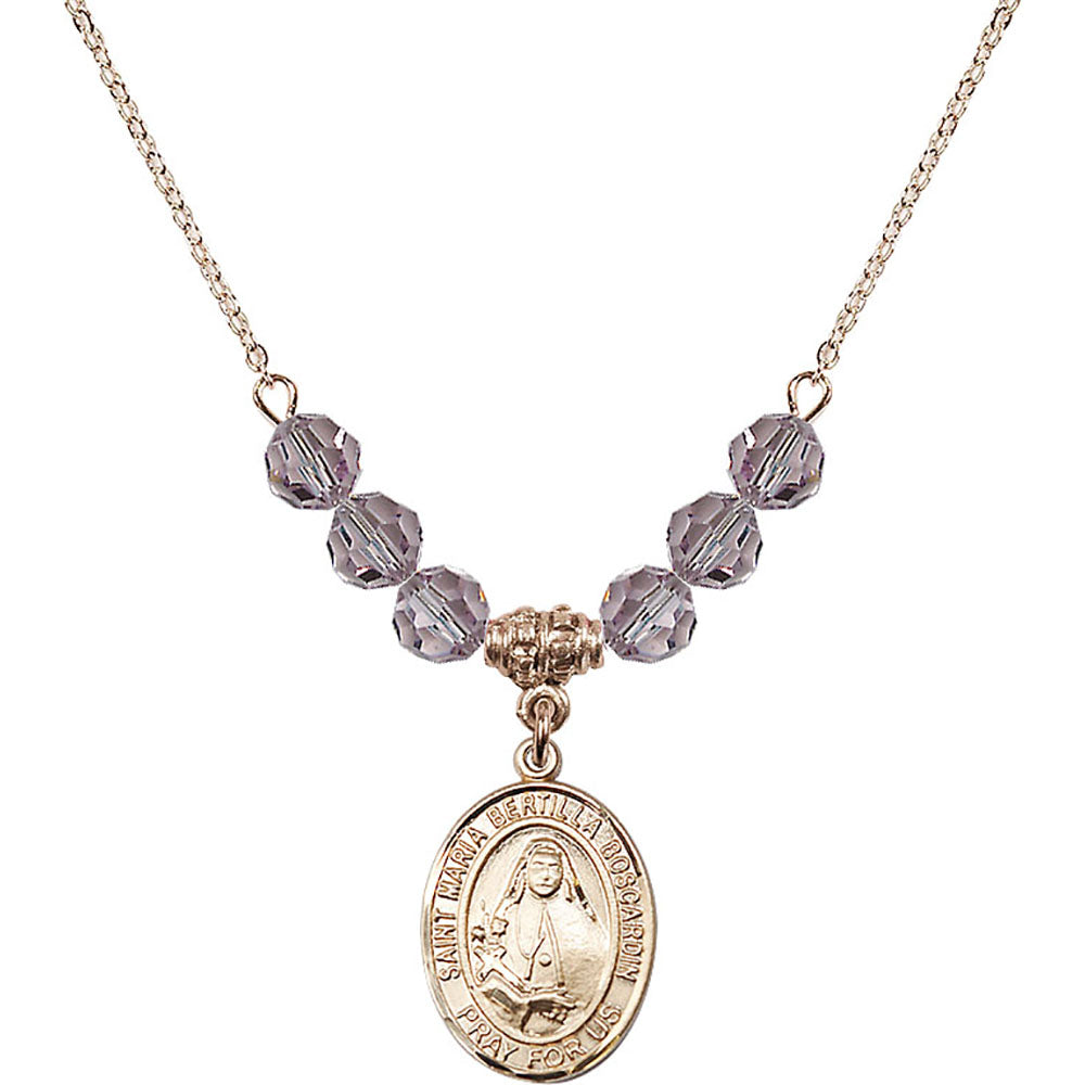 14kt Gold Filled Saint Maria Bertilla Boscardin Birthstone Necklace with Light Amethyst Beads - 8428