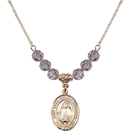 14kt Gold Filled Saint Maria Bertilla Boscardin Birthstone Necklace with Light Amethyst Beads - 8428