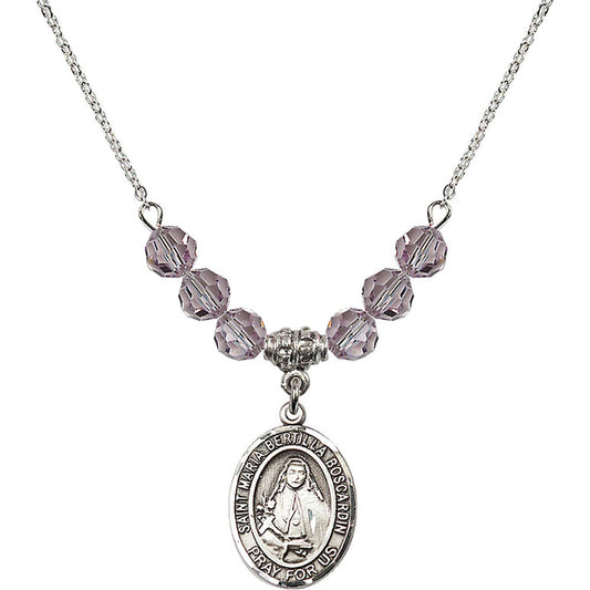 Sterling Silver Saint Maria Bertilla Boscardin Birthstone Necklace with Light Amethyst Beads - 8428