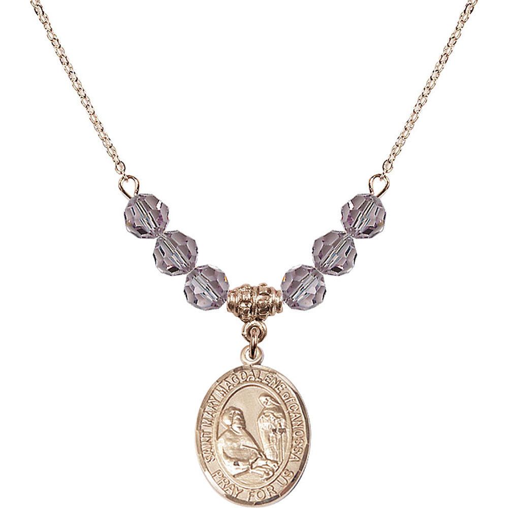 14kt Gold Filled Saint Mary Magdalene of Canossa Birthstone Necklace with Light Amethyst Beads - 8429