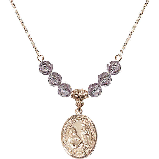 14kt Gold Filled Saint Mary Magdalene of Canossa Birthstone Necklace with Light Amethyst Beads - 8429