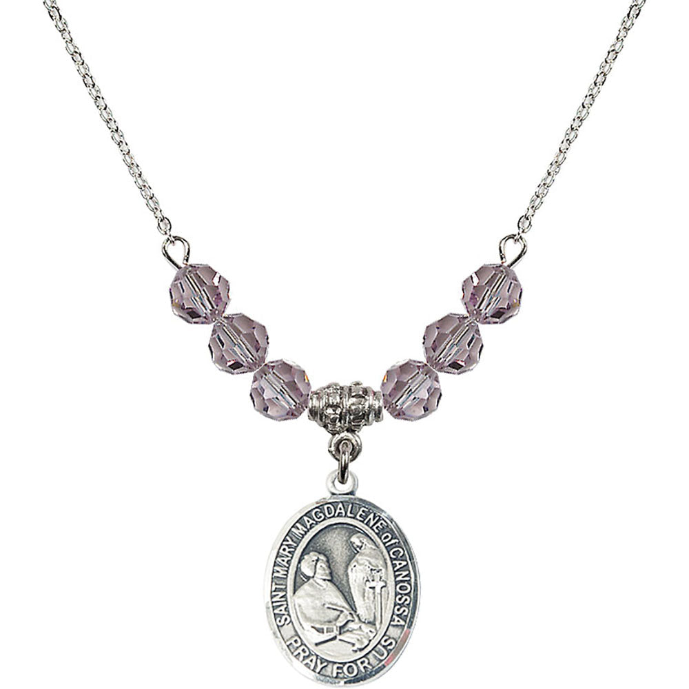 Sterling Silver Saint Mary Magdalene of Canossa Birthstone Necklace with Light Amethyst Beads - 8429
