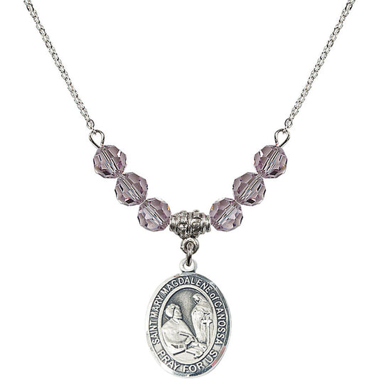 Sterling Silver Saint Mary Magdalene of Canossa Birthstone Necklace with Light Amethyst Beads - 8429