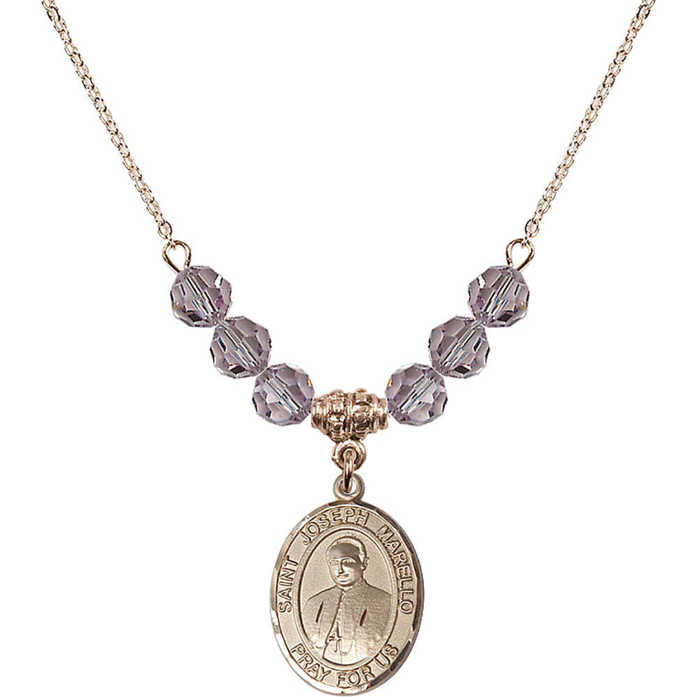 14kt Gold Filled Saint Joseph Marello Birthstone Necklace with Light Amethyst Beads - 8430