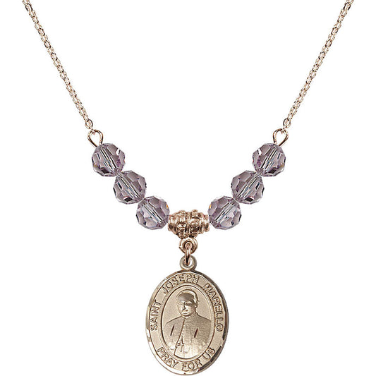 14kt Gold Filled Saint Joseph Marello Birthstone Necklace with Light Amethyst Beads - 8430