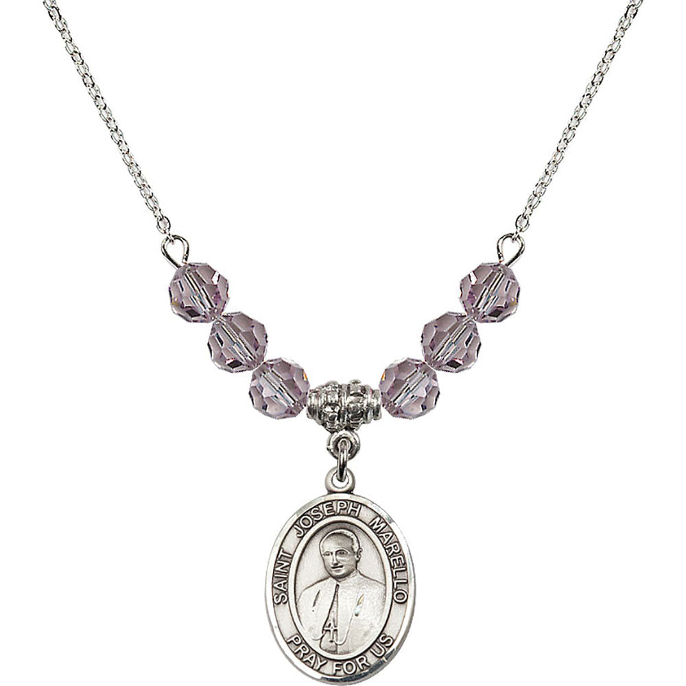 Sterling Silver Saint Joseph Marello Birthstone Necklace with Light Amethyst Beads - 8430