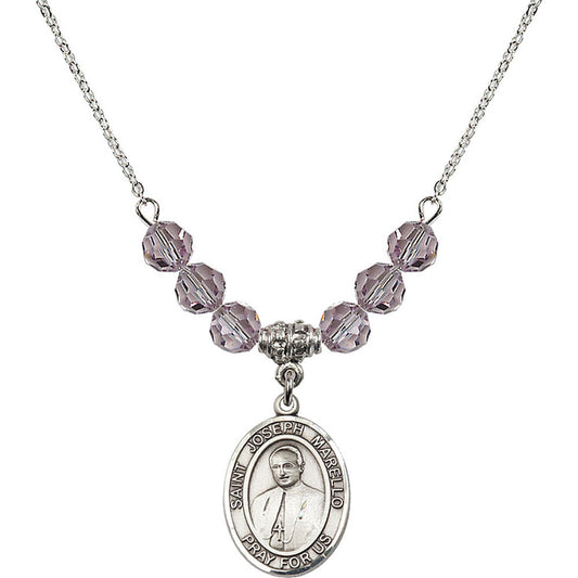 Sterling Silver Saint Joseph Marello Birthstone Necklace with Light Amethyst Beads - 8430
