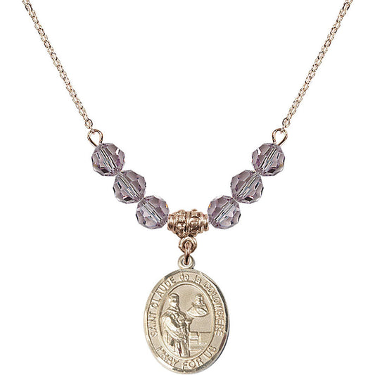 14kt Gold Filled Saint Claude de la Colombiere Birthstone Necklace with Light Amethyst Beads - 8432