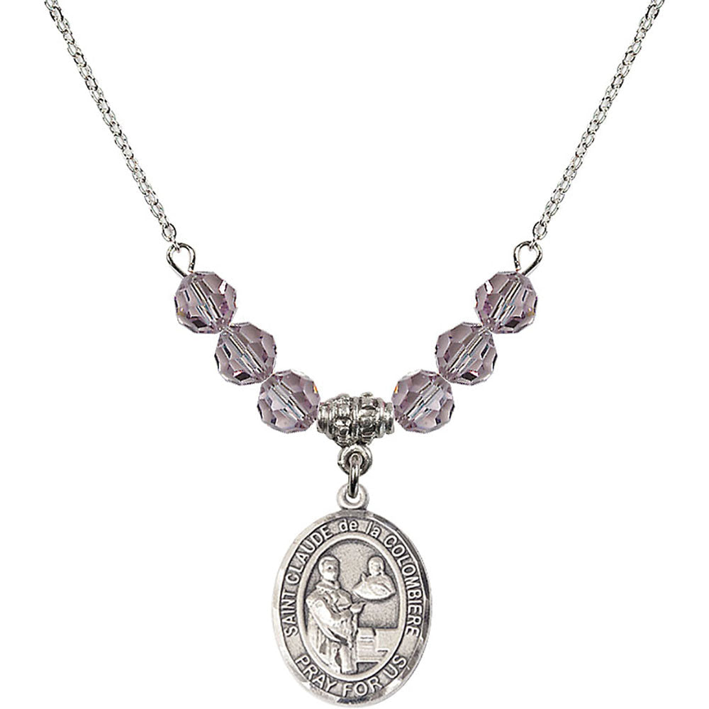 Sterling Silver Saint Claude de la Colombiere Birthstone Necklace with Light Amethyst Beads - 8432