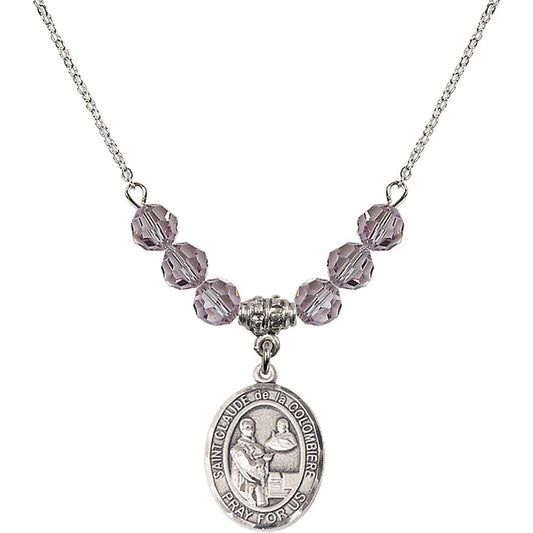 Sterling Silver Saint Claude de la Colombiere Birthstone Necklace with Light Amethyst Beads - 8432