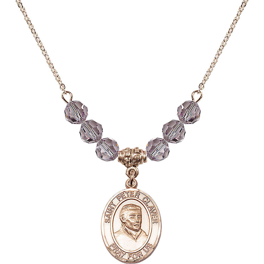 14kt Gold Filled Saint Peter Claver Birthstone Necklace with Light Amethyst Beads - 8442